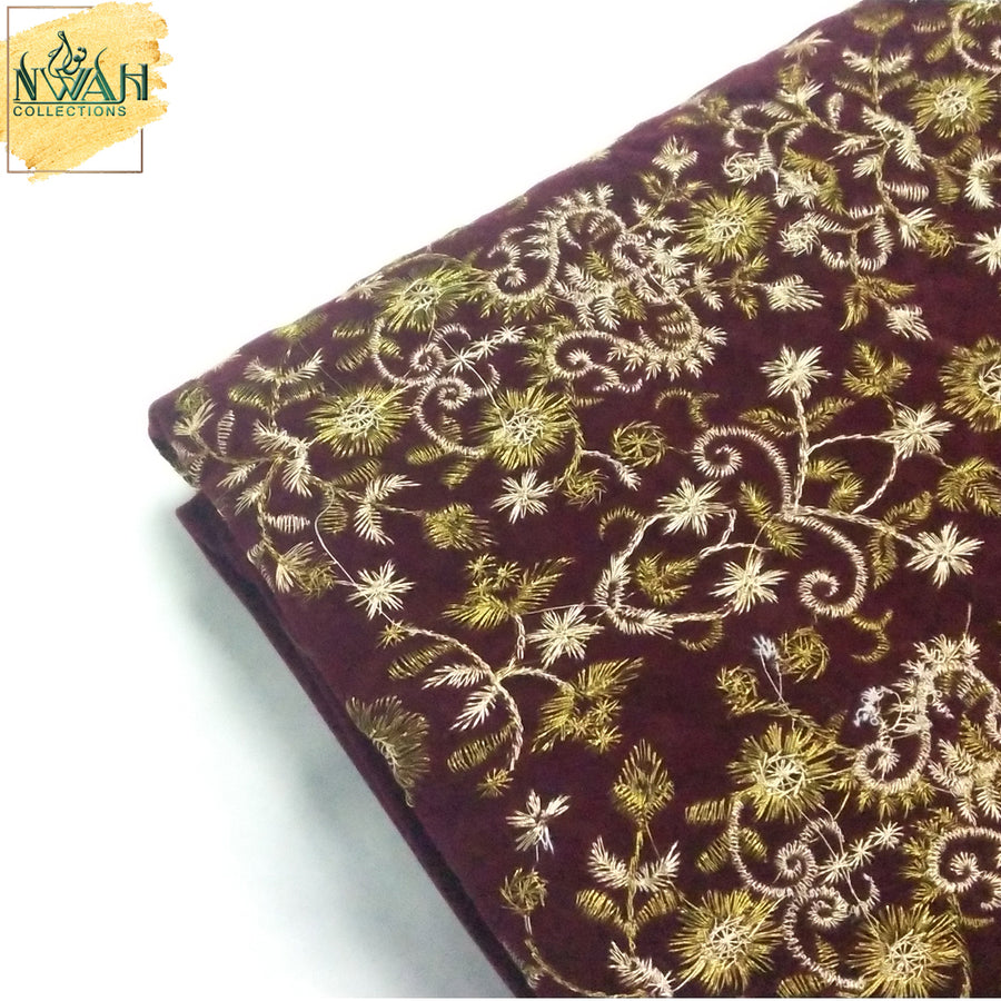 embroidered pure velvet unstitch fabric for men
