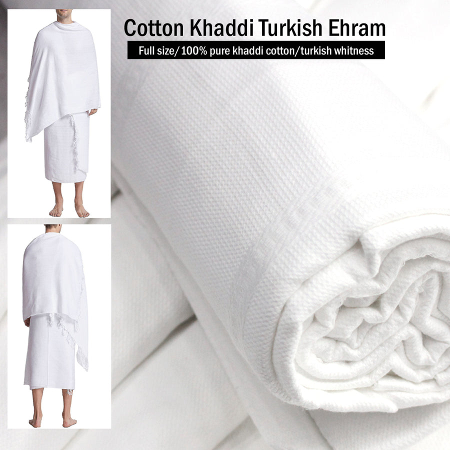 High Quality Cotton Khaddi Ehraam ihraam Ahraam with name of Turkish whitness