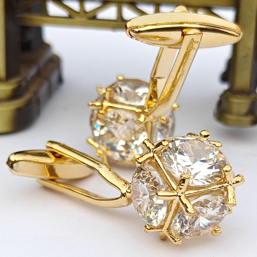 White Zircone stone cufflink with Attrective Gold Color