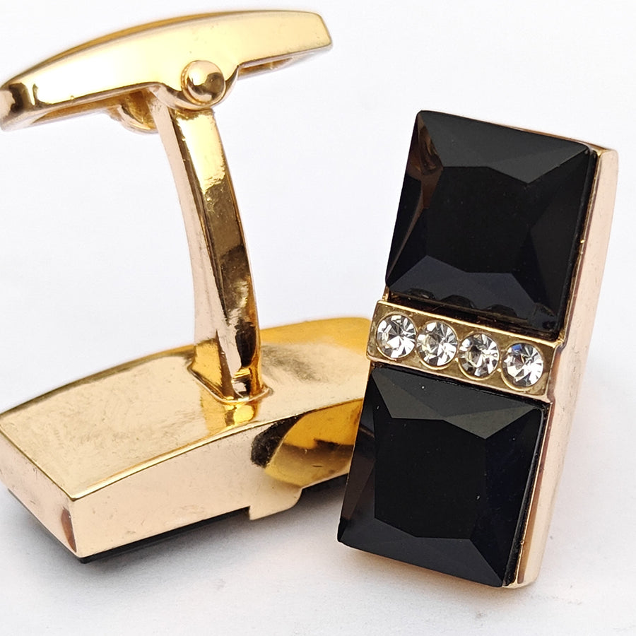Zircon Black Stone with small stone Golden Base cufflink for Men 00010