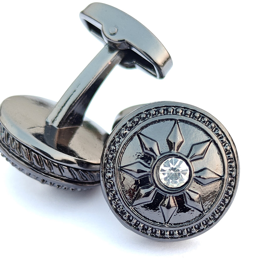 Gray Metal cufflinks with Small White Stone