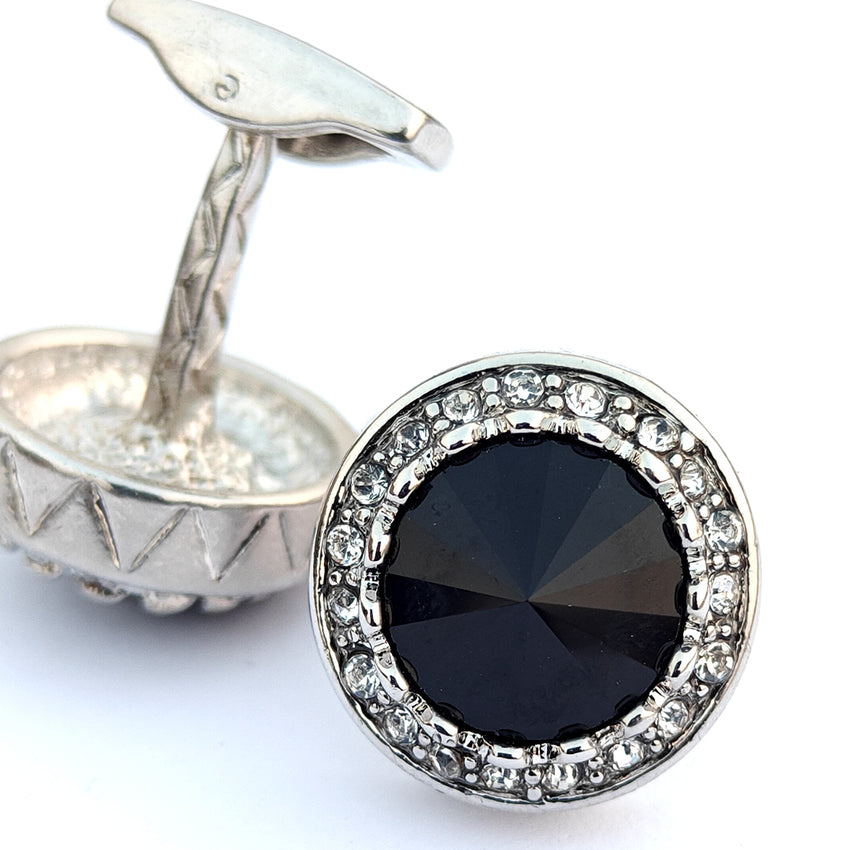 Black Zircon Stone With White Small Stone metal Cufflink 00016