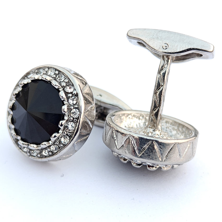 Black Zircon Stone With White Small Stone metal Cufflink 00016