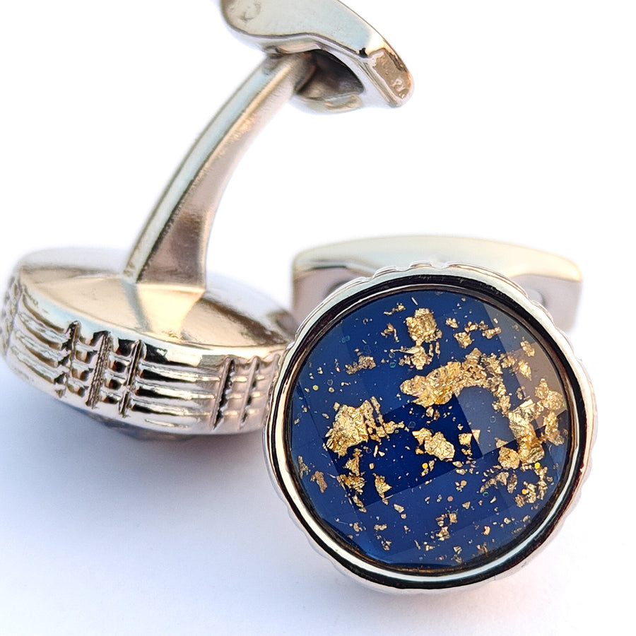 Blue & Gold Glaxy Stone with attractive colors Cufflink 000102