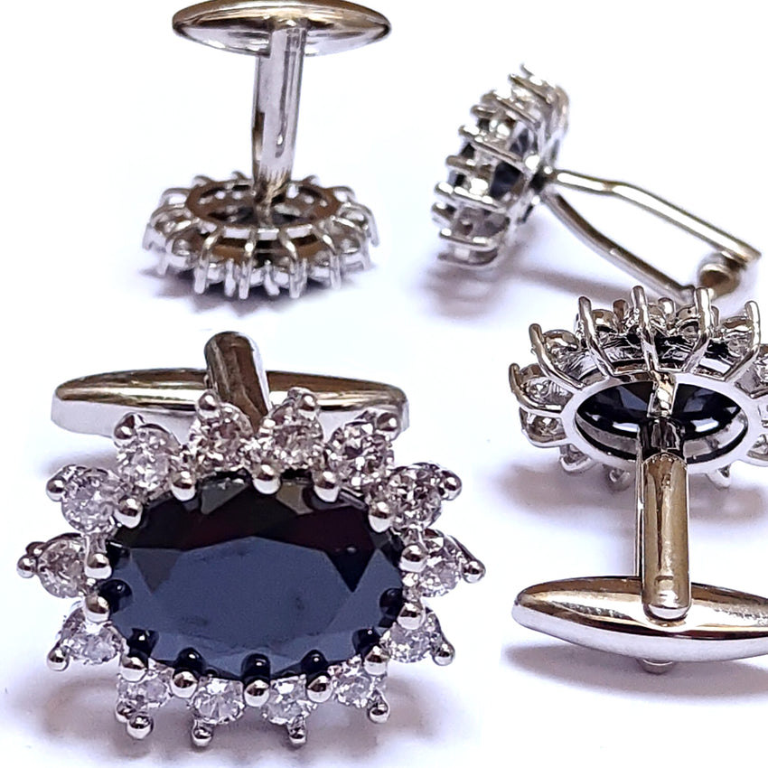 Zircon Stone with small white stone  Silver Base cufflink for Men