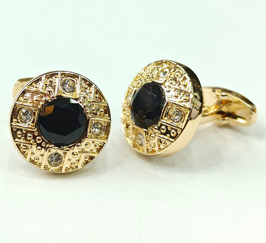 Zircon Stone with Black white stone Gold Base cufflink for Men 00056