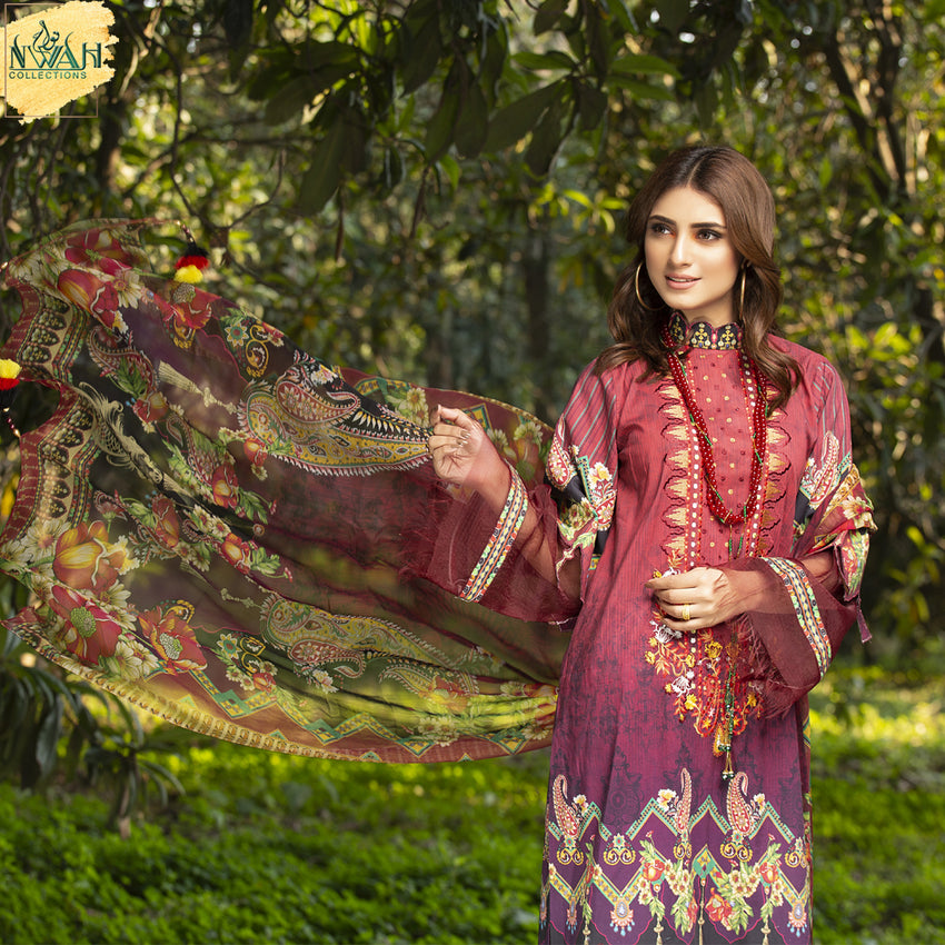 digital embroidered lawn with chiffon dupatta unstitch fabric for women