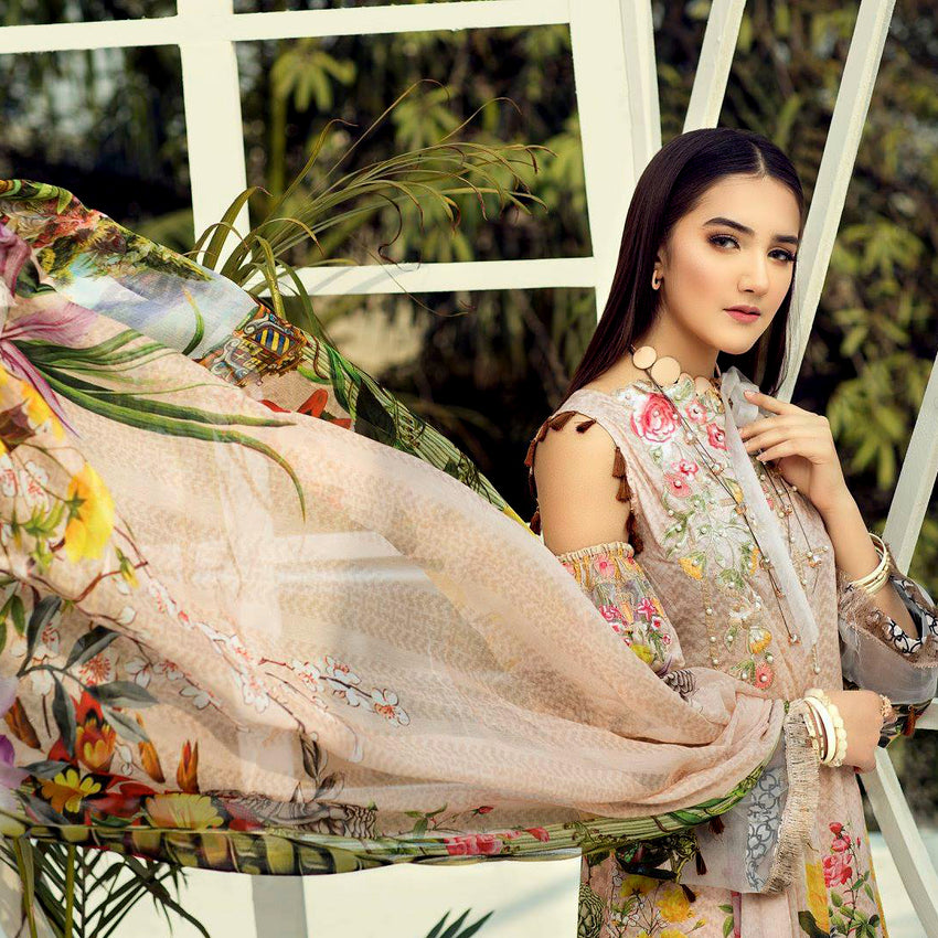 digital embroidered lawn with chiffon dupatta unstitch fabric for women