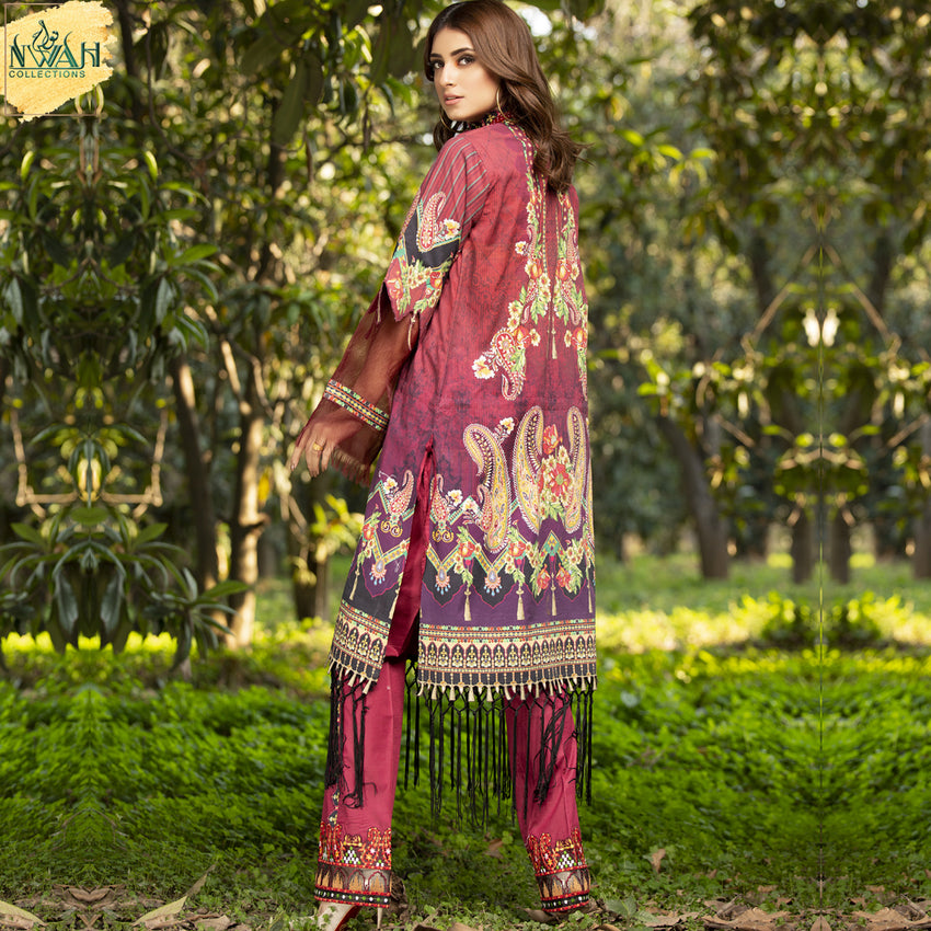 digital embroidered lawn with chiffon dupatta unstitch fabric for women