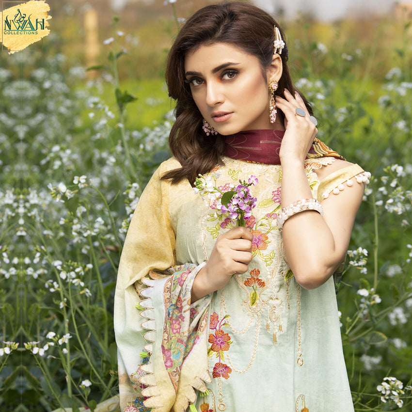 digital embroidered lawn with chiffon dupatta unstitch fabric for women