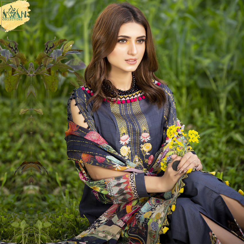 digital embroidered lawn with chiffon dupatta unstitch fabric for women