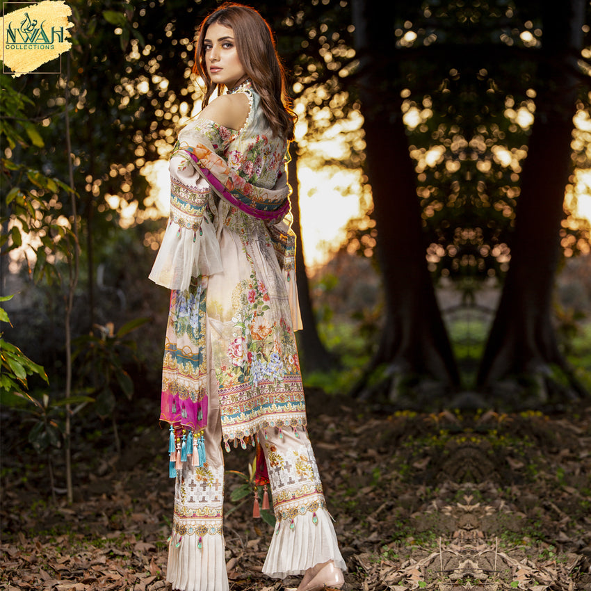 digital embroidered lawn with chiffon dupatta unstitch fabric for women