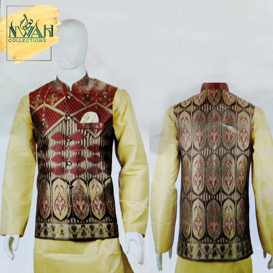 printed silk jamawar for waistcoat