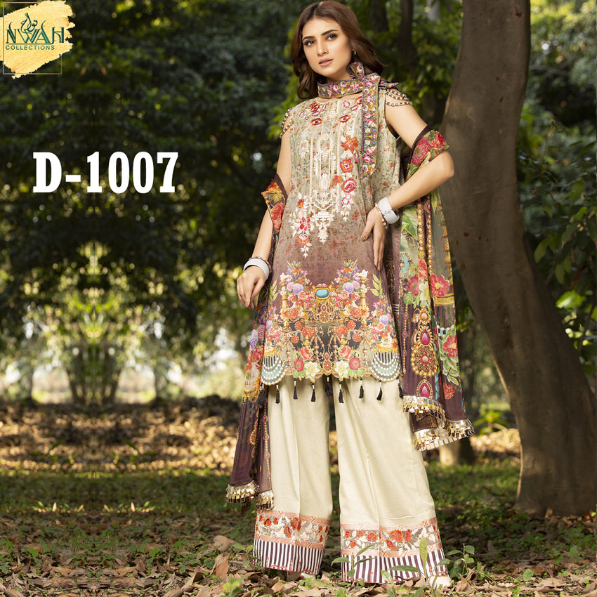 digital embroidered lawn with chiffon dupatta unstitch fabric for women