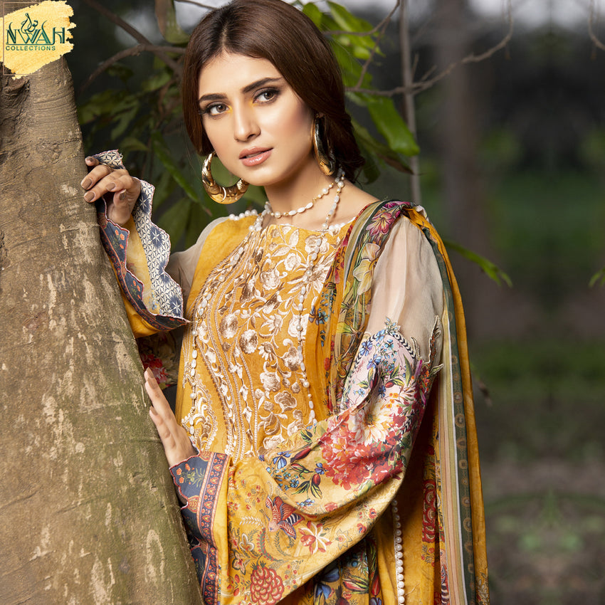 digital embroidered lawn with chiffon dupatta unstitch fabric for women