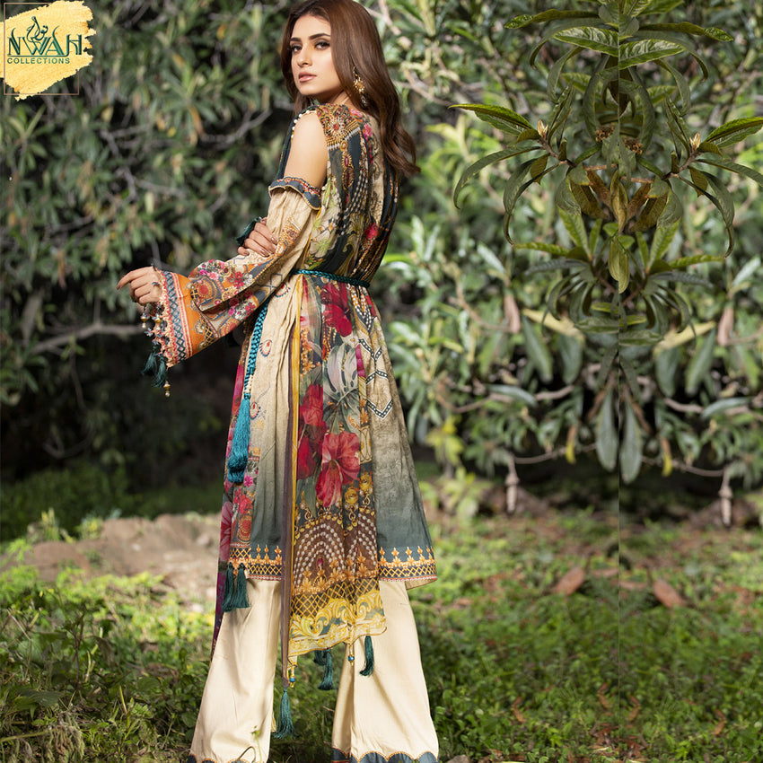 digital embroidered lawn with chiffon dupatta unstitch fabric for women