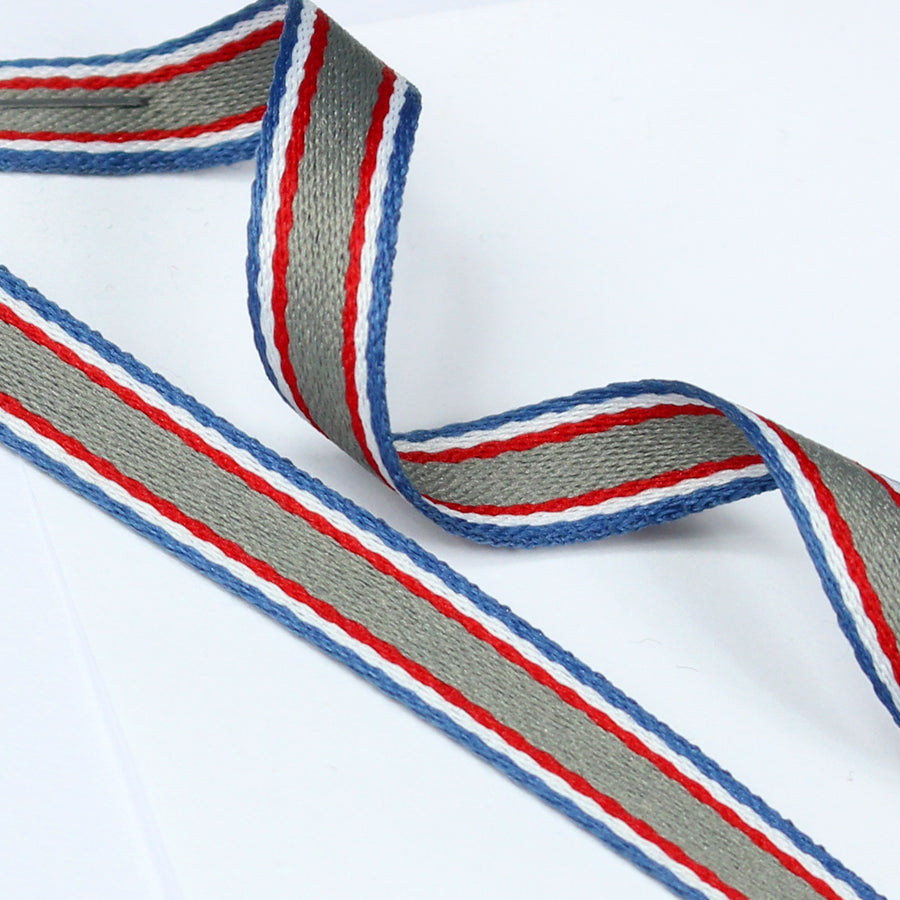 Blue, White, Red and Gray Stripes Ribbon