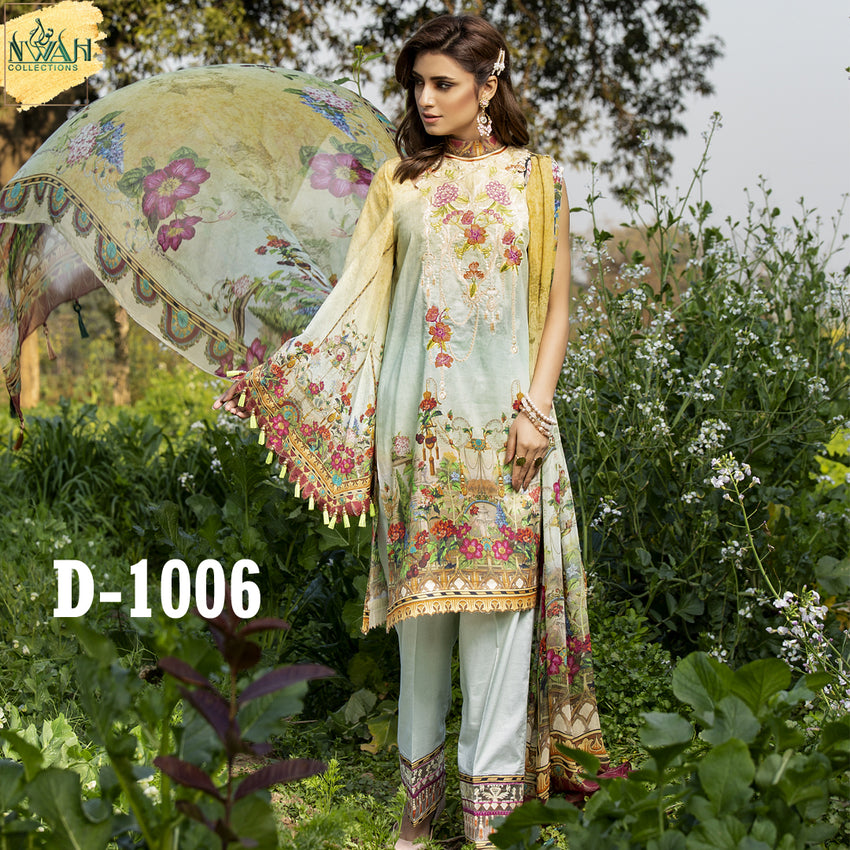 digital embroidered lawn with chiffon dupatta unstitch fabric for women