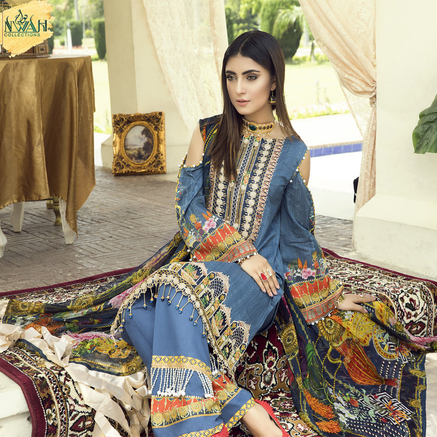 digital embroidered lawn with chiffon dupatta unstitch fabric for women