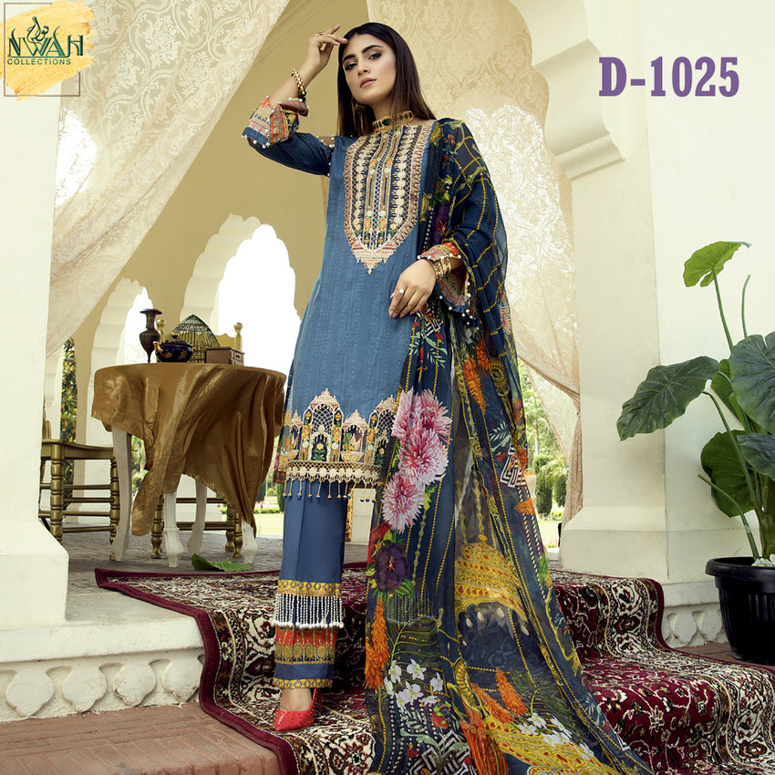 digital embroidered lawn with chiffon dupatta unstitch fabric for women