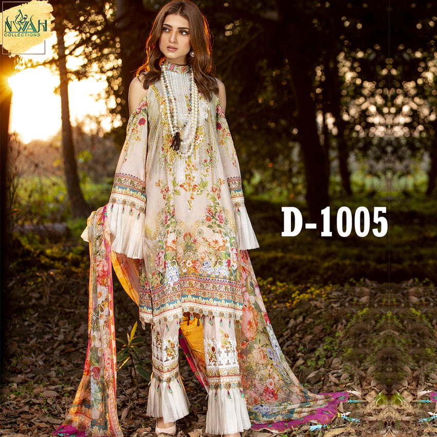 digital embroidered lawn with chiffon dupatta unstitch fabric for women