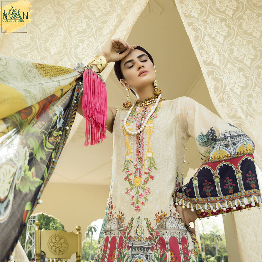 digital embroidered lawn with chiffon dupatta unstitch fabric for women