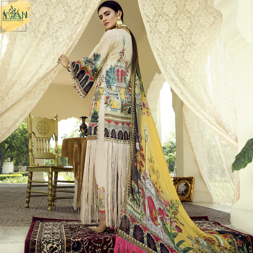 digital embroidered lawn with chiffon dupatta unstitch fabric for women