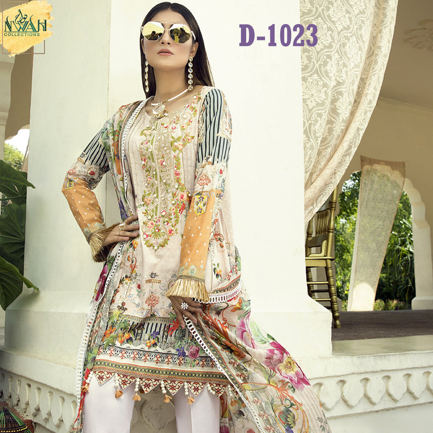 digital embroidered lawn with chiffon dupatta unstitch fabric for women