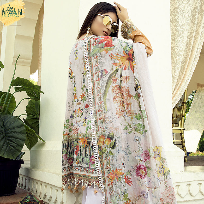 digital embroidered lawn with chiffon dupatta unstitch fabric for women