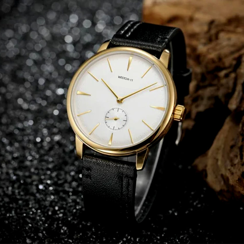 W-itchi-11 fashion simple casual men's  watches white dial gold case black strap automatic mechanical watch