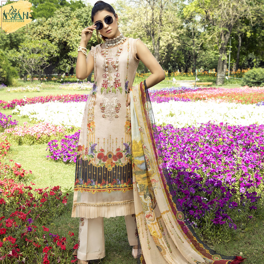 digital embroidered lawn with chiffon dupatta unstitch fabric for women