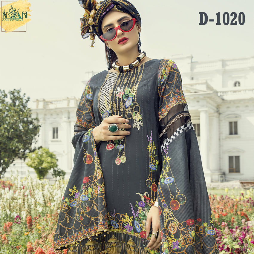 digital embroidered lawn with chiffon dupatta unstitch fabric for women