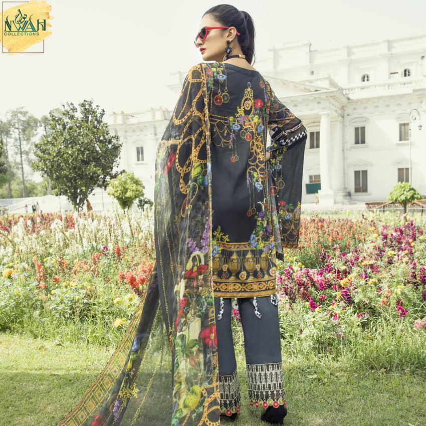 digital embroidered lawn with chiffon dupatta unstitch fabric for women