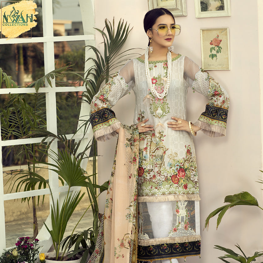 digital embroidered lawn with chiffon dupatta unstitch fabric for women