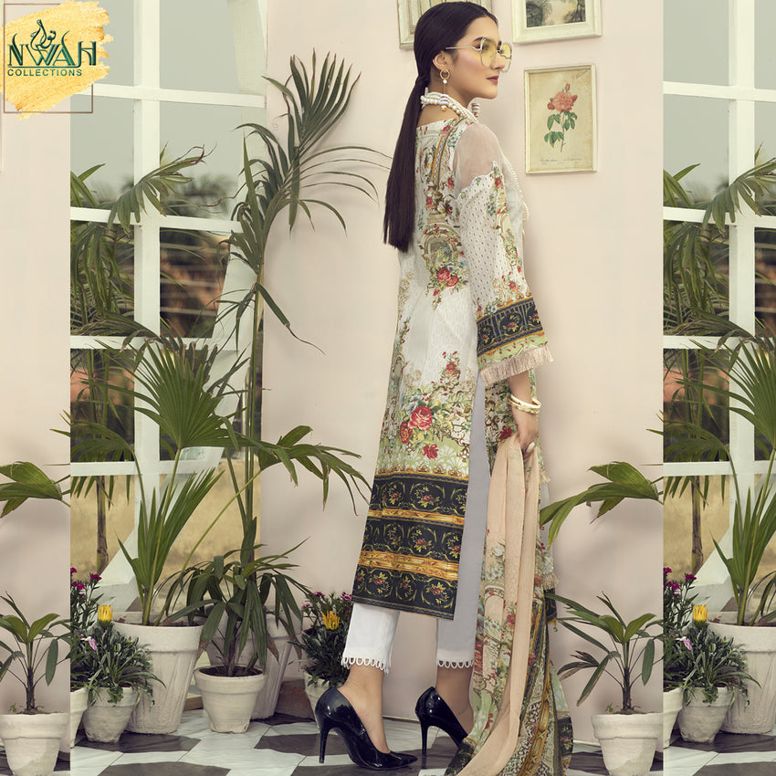 digital embroidered lawn with chiffon dupatta unstitch fabric for women