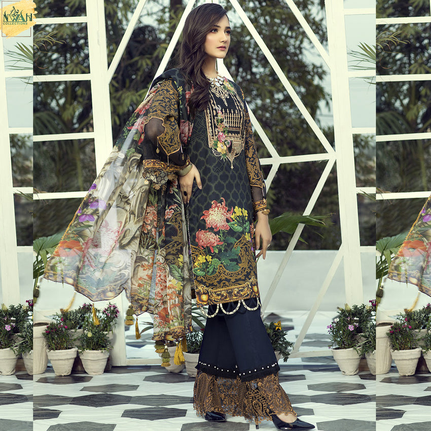 digital embroidered lawn with chiffon dupatta unstitch fabric for women