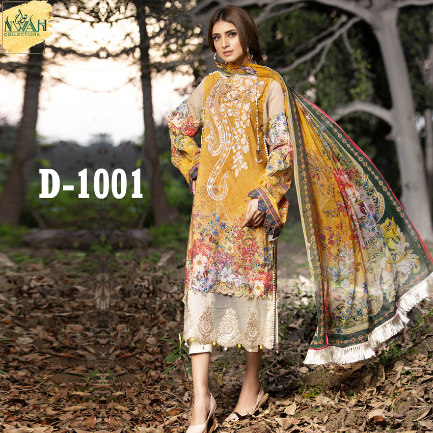 digital embroidered lawn with chiffon dupatta unstitch fabric for women