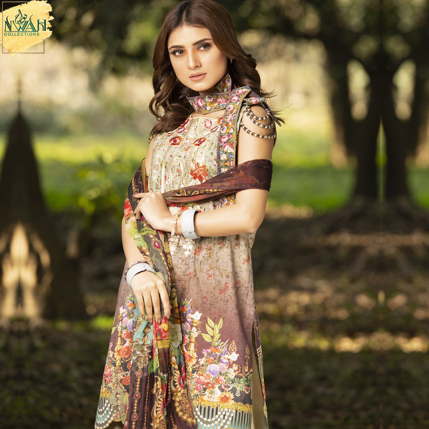 digital embroidered lawn with chiffon dupatta unstitch fabric for women