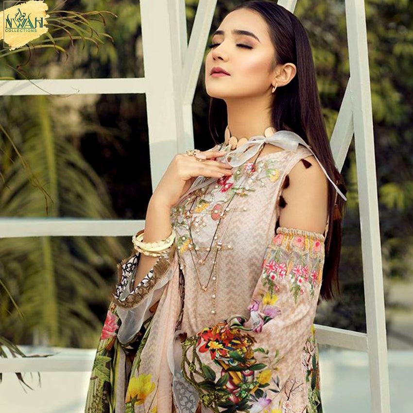 digital embroidered lawn with chiffon dupatta unstitch fabric for women